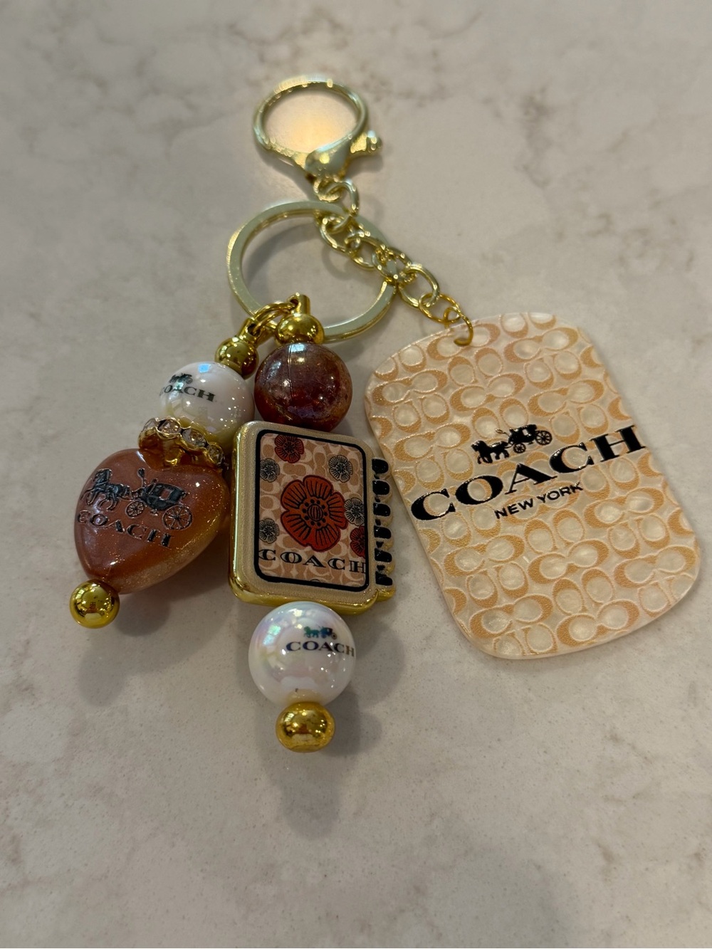 Fashion inspired Beige and Gold Charm Keychain